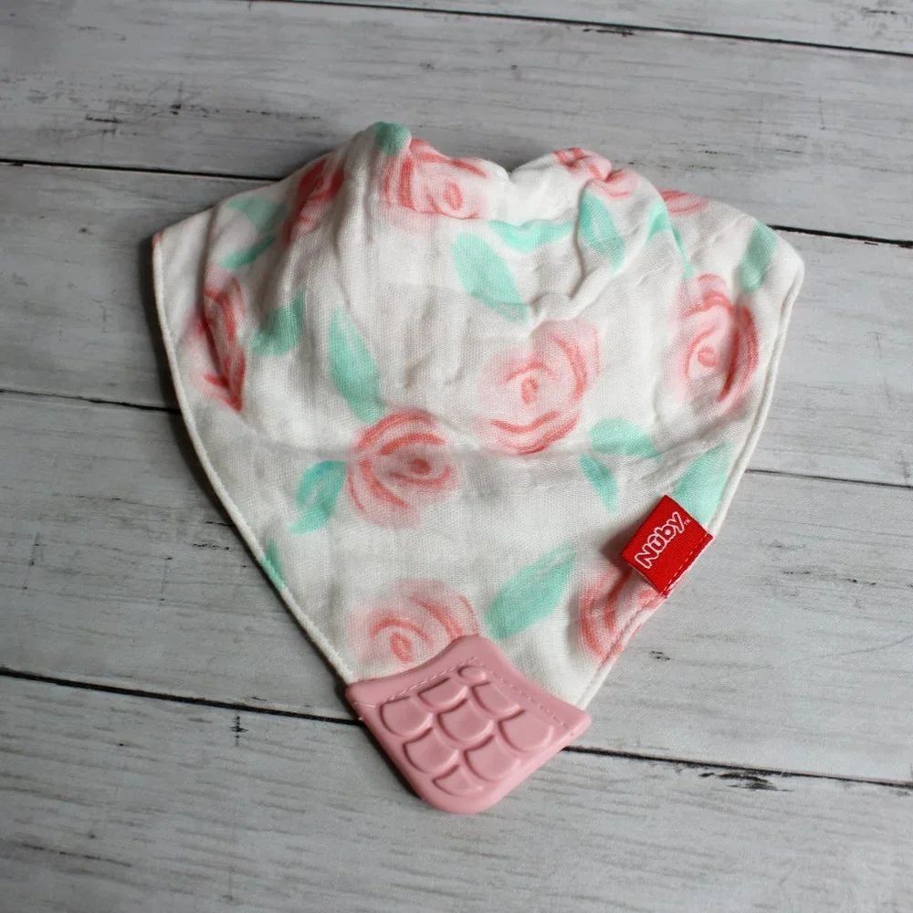 Nuby Baby Girl's Muslin Bandana Drool Bib Teething Set 100% Muslin Cotton